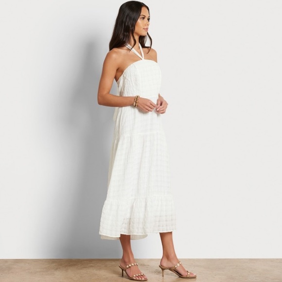 NWT Sam Edelman White Checkered Halter Midi Dress - Picture 3 of 9